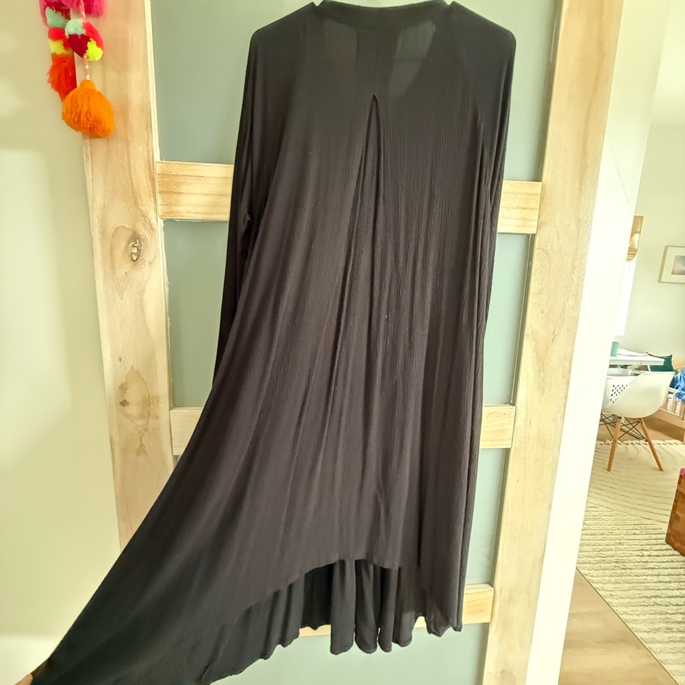 Myrah Penaloza FRIDA GOWN Black Full Length Long Sleeve Henley Relaxed Fit